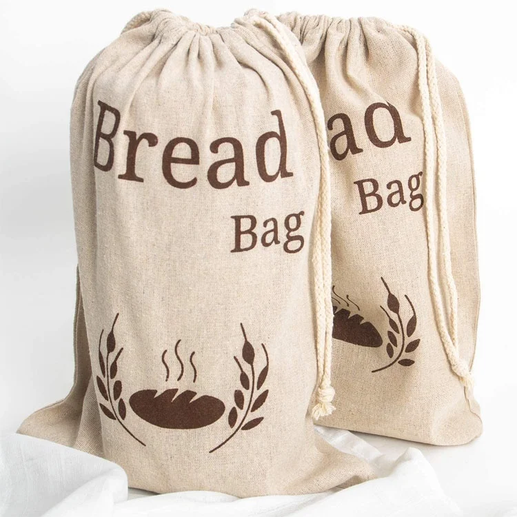 

Eco-Friendly Reusable Cotton Linen Food Storage Natural Fabric Linen Bread Bag, Plain