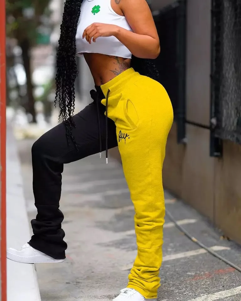 

Women stacked sweatpants casual solid color jogger sweat pants