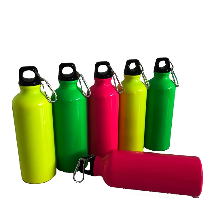 

MIKENDA 500ml promotional aluminum sport water bottle with screw lid and carabiner, Silver/black etc, custom color