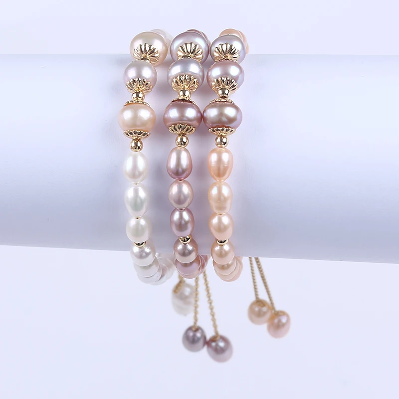 

Gold plated copper handmade real freshwater pearl beads bracelet