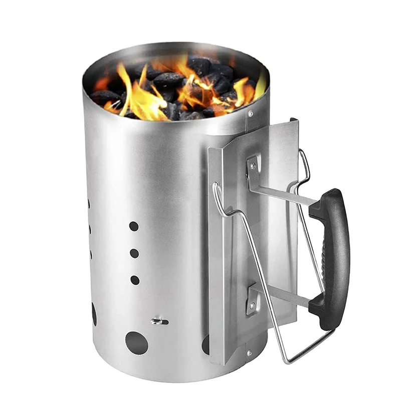 

New galvanized sheet charcoal barrel BBQ carbon burner, ignition barrel, large barbecue point carbon barrel, Silver