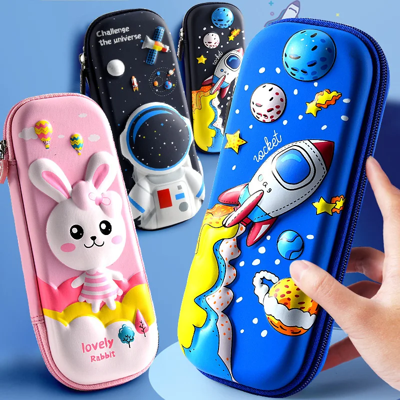 

3D cartoon girls boys cute school cartoon students large capacity waterproof stationary pencil case