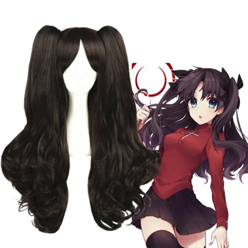 Cabelo sintético cosplay laranja loiro rabo de cavalo duplo longo