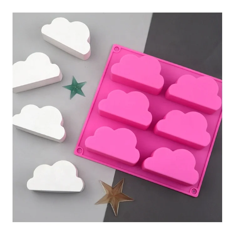 

Wholesale 6 Cavity Hanmade Fluffy Cloud Shape Craft Art Silicone Soap Mold Candle Bathbomb Chocolate Mousse Cake Mold, Pink, white