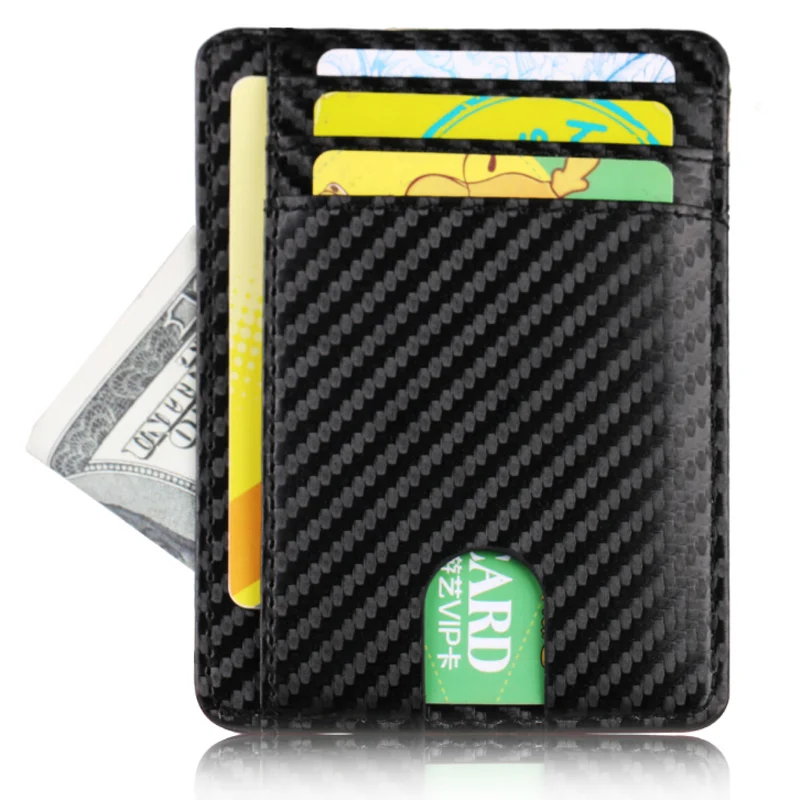

Slim Minimalist Credit Card Wallet PU Leather Men's RFID Carbon Fiber Card Holder