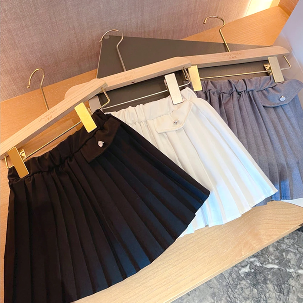 

New college style solid color cute children's knitted skirt short skirt pleated skirt little girl dress