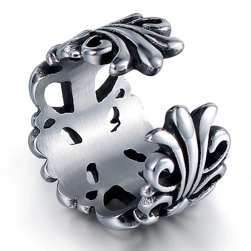 

HY017 Korean Fashion Kro Cross Titanium Steel Ring Personalized Retro Cross Flower Couple Open Ring