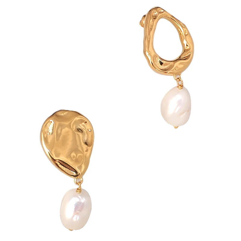 

Pearl Asymmetrical Studs Earrings Freshwater Baroque Pearl Earrings for Women