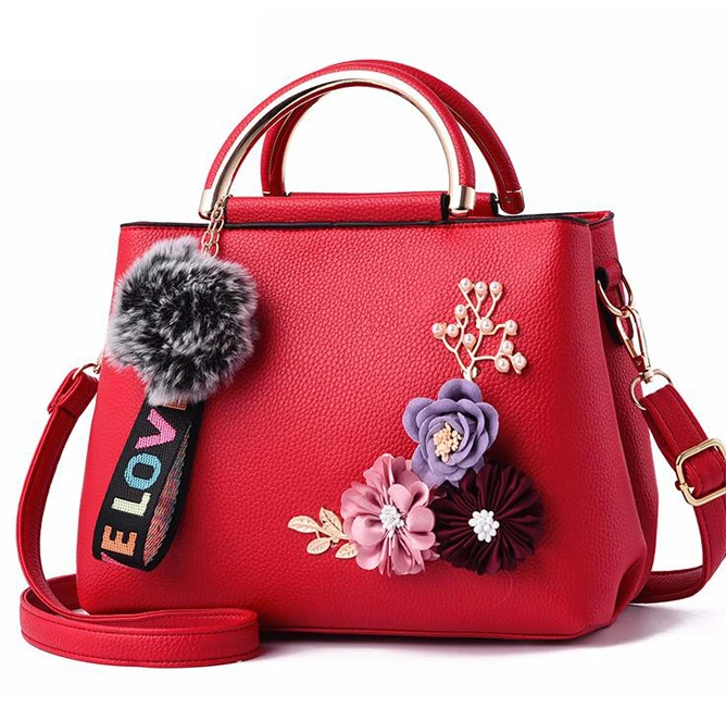 

EM164 styles PU leather flower decoration lady hand bags