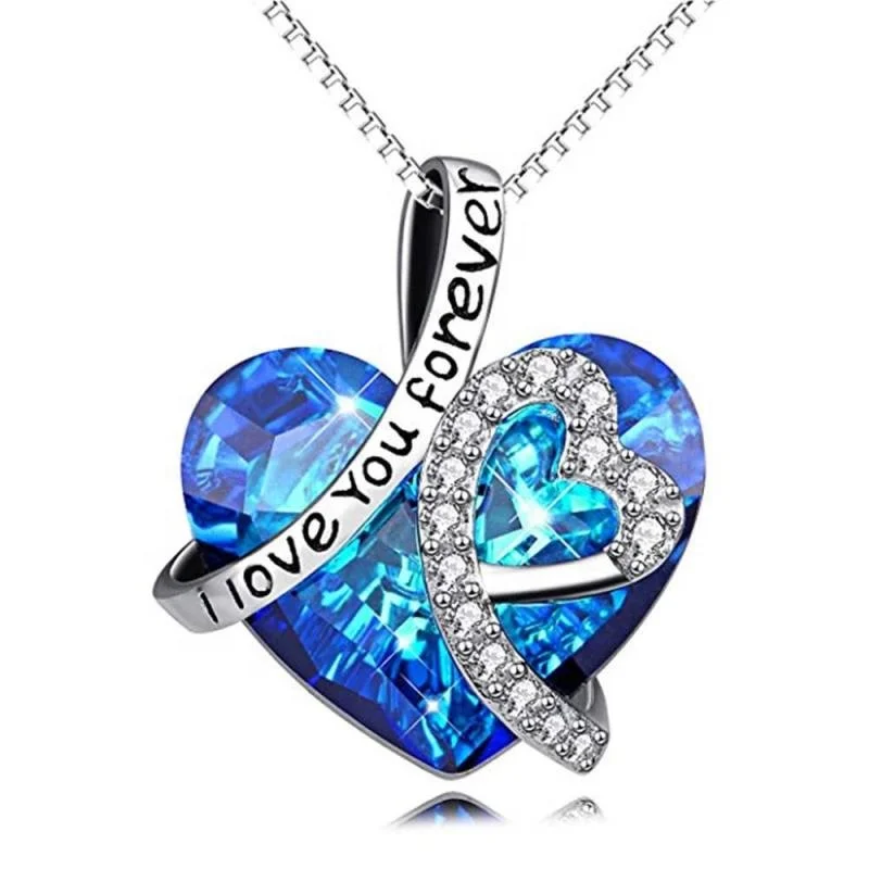 

Fashion exquisite heart-shaped crystal necklace blue pendant ladies sea heart necklace