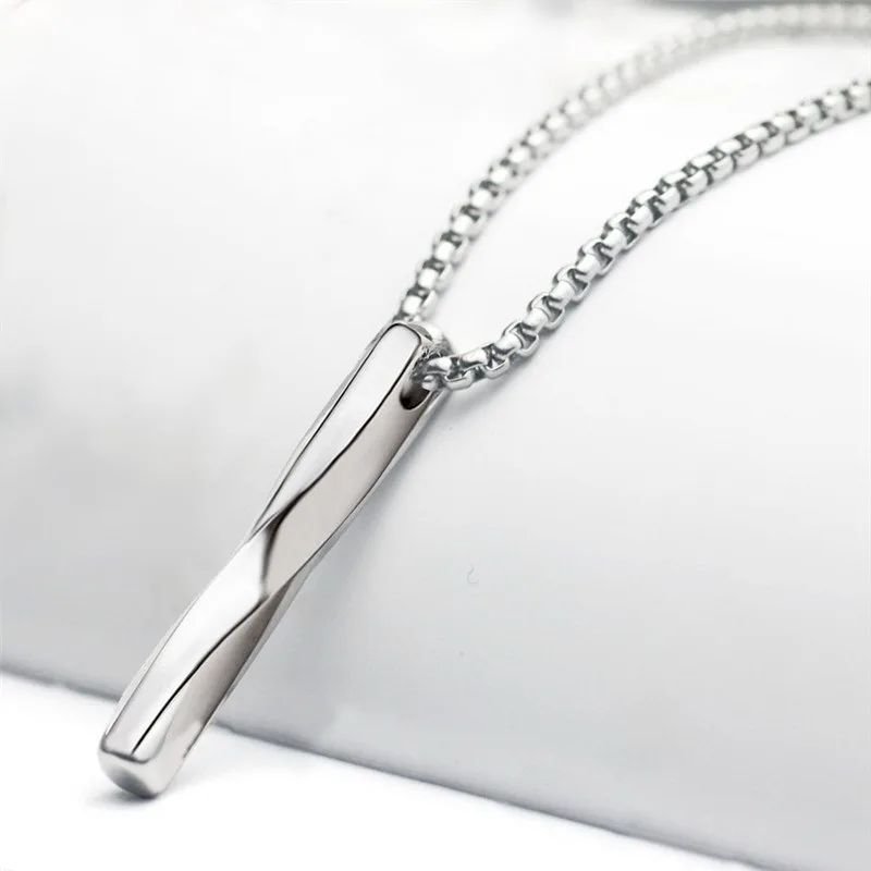 

Silver 2021 New Geometric Spiral Twisted Long Rod Pendant Necklace Fashion Hip Hop Stainless Steel Necklace Men's Jewelry