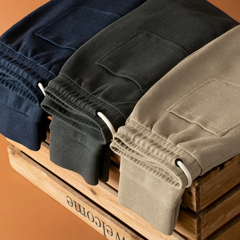 

wholesale factory spot goods RTS men's pants high quality smart casual customized plain side pocket thick heavy knitted pants