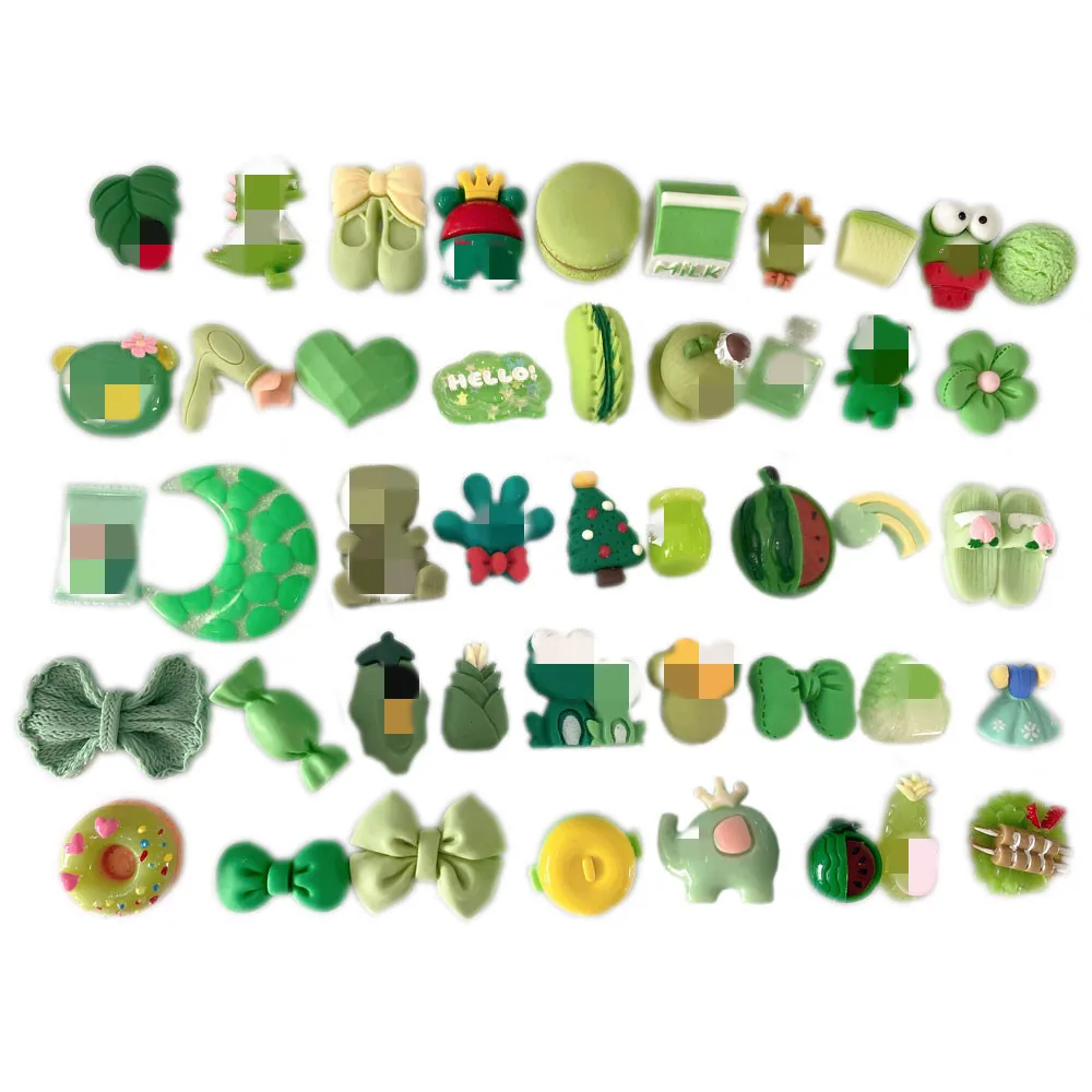 

100Pcs/Bag Lovely Green Color Flatbacks Embellishments Flatback Resin Cabochons For Slime Charms Hair Bow Center Decor