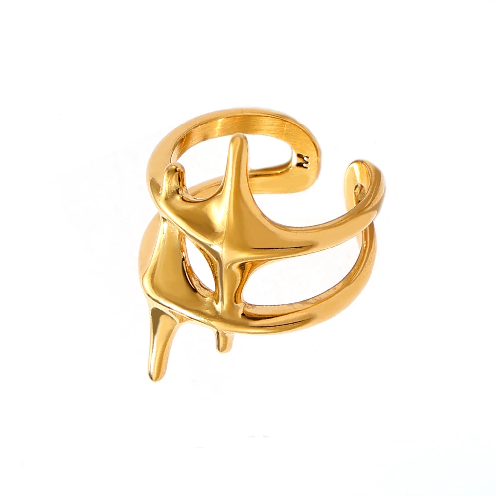 Cross Star Ring Personality Cold Wind Titanium Steel Plated 18k Real Gold Trend Men's and Women's Index Finger Ring