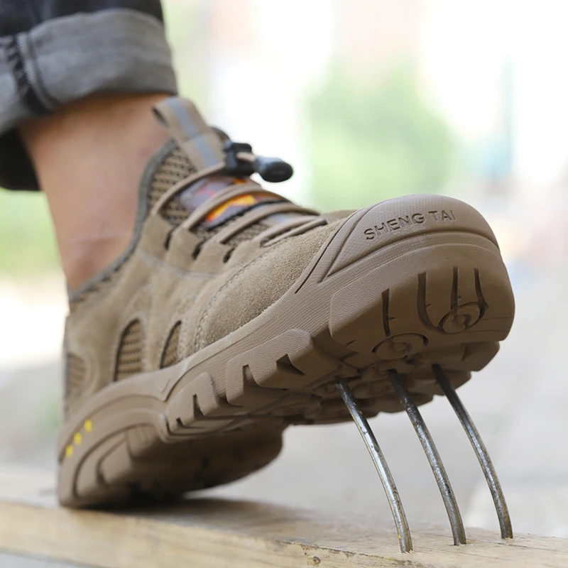 

Work Boots Safety Steel Toe Shoes Men Women Breathable Anti-Smash Construction Steel Toe Indestructible Work Shoes, Grey brown