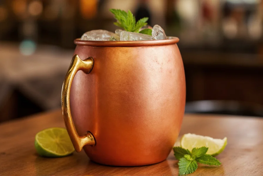 Moscow Mule cocktail in copper mug with vodka and ginger ale