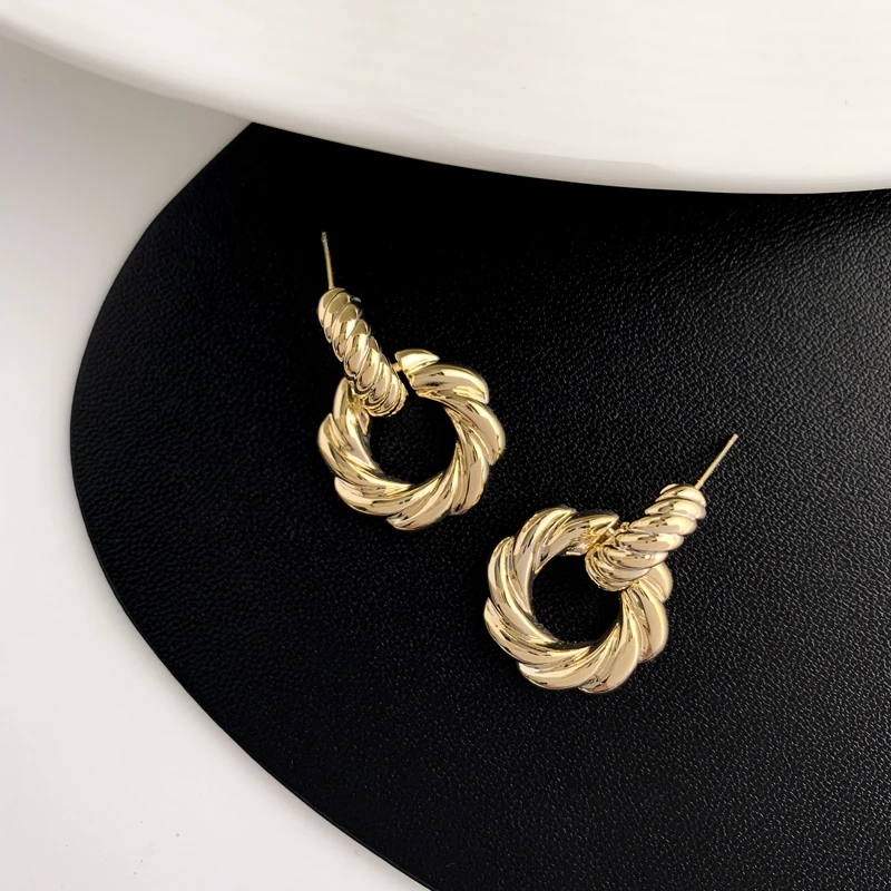 

Vershal Korean Jewellery 18K Gold Plated Twisted Hoop Earrings Jewelry For Women, As pitcure