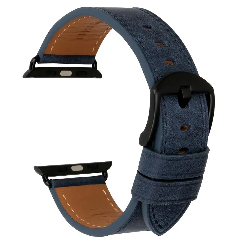 

Leather Watch Band Compatible with Apple Watch Series 5 4 (44mm, 40mm) Series 3 2 1 (42mm, 38mm) Sport and Edition Fashion Bands, Black/brown/grey/blue/orange