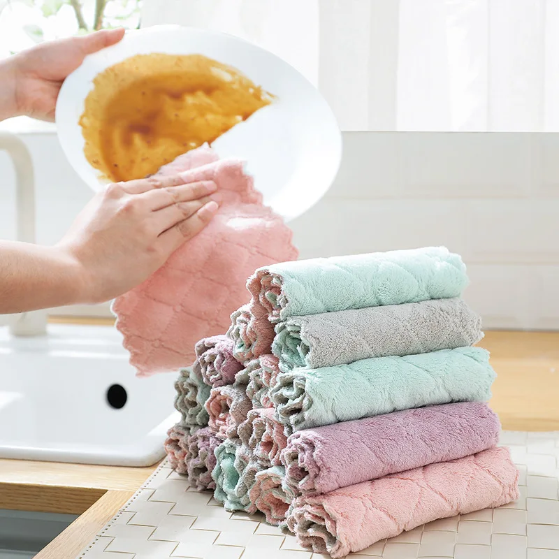 

Double-sided Strong Absorbent Soft Scouring Pad Kitchen Cleaning Dish Towel Dry And Wet Household Cleaning Cloth, Customized