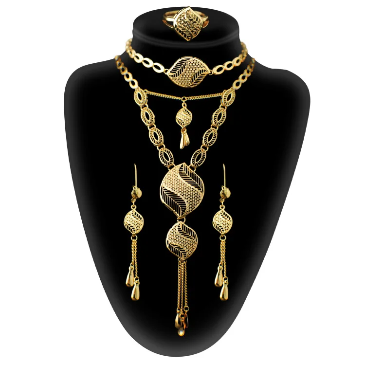 

High quality champagne gold filled jewelry sets for 4 pieces luxury women wedding jewelry set