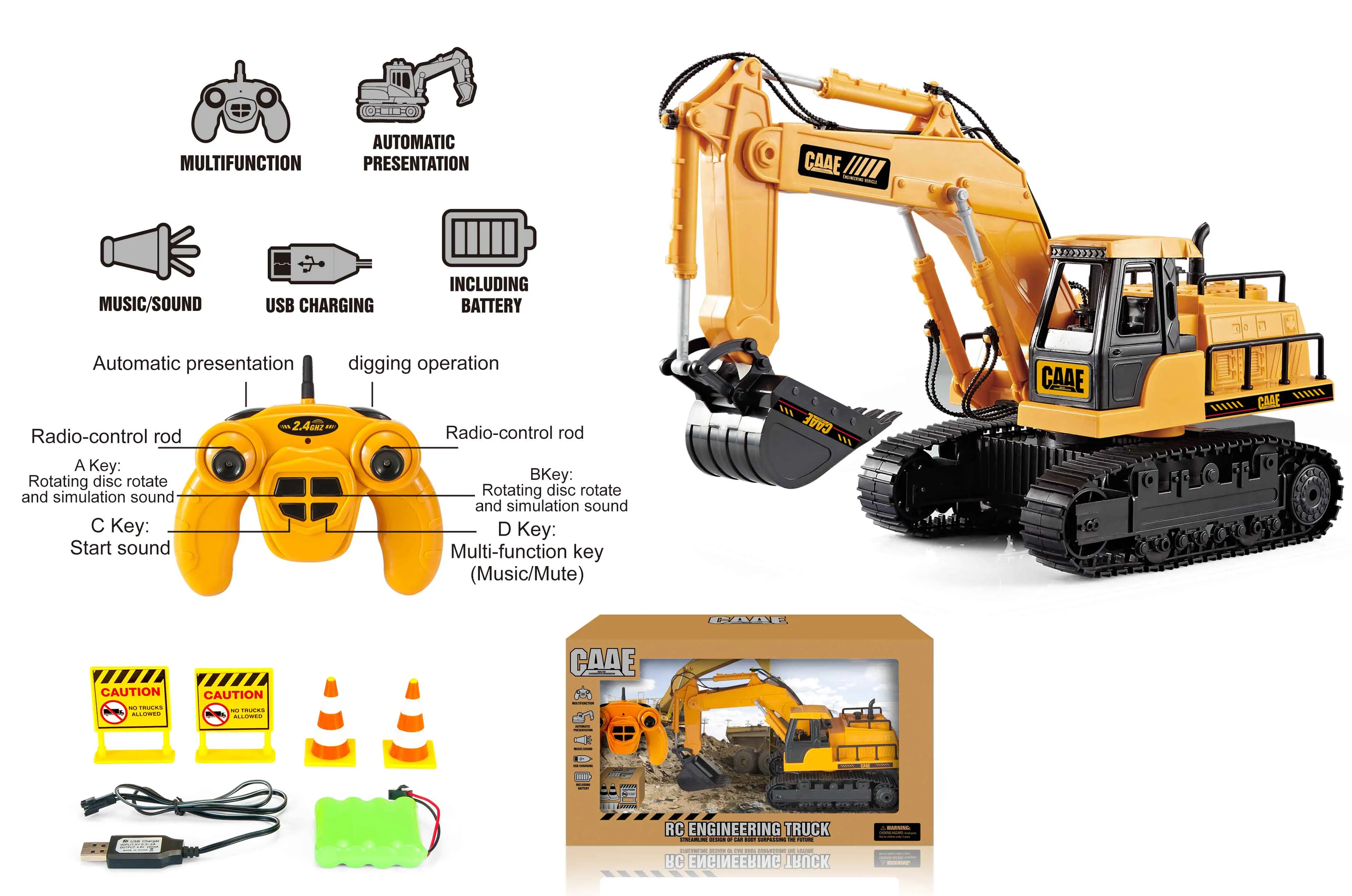 2020 New Remote Control Truck Toys for Kids 1: 22 Scale RC Excavator Models 2.4G RC Construction Vehicles RC Digger Toy for Sale