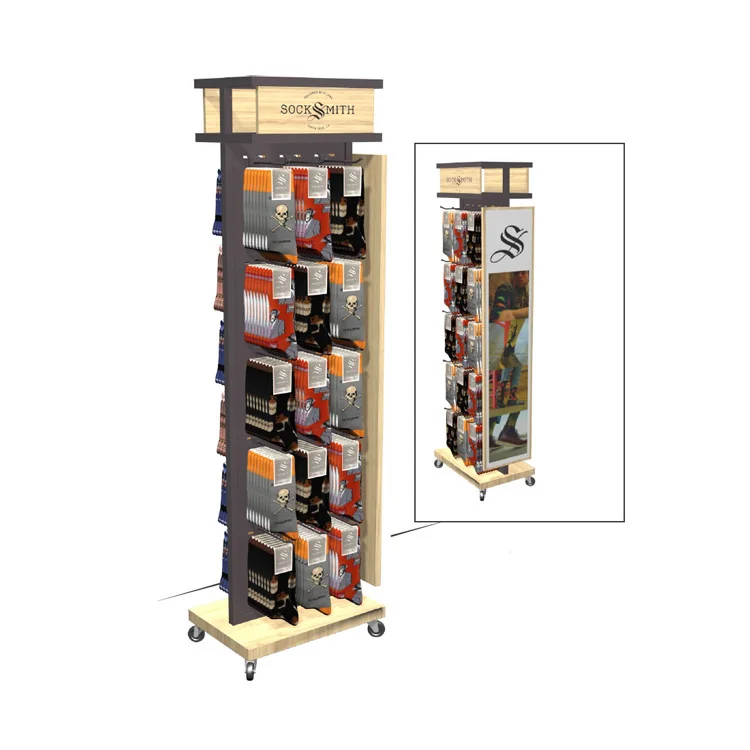 Sock Rack Wood Double Sided Wood Showcase For Socks Display Stand With Hooks - Durable ...