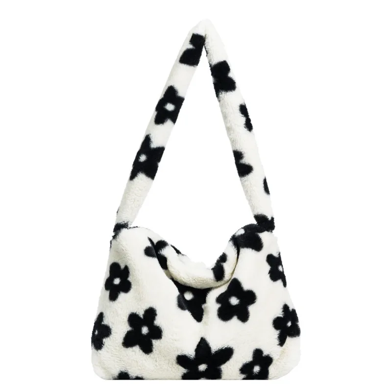 

2021 Ladies Flower Print Plush Shoulder Bag Ladies Underarm Bag Ladies Handbag