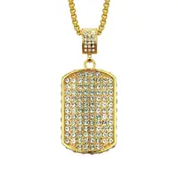 

Jiushang ebay hot sale diamond zircon hip hop 14k gold dog tag necklace for men