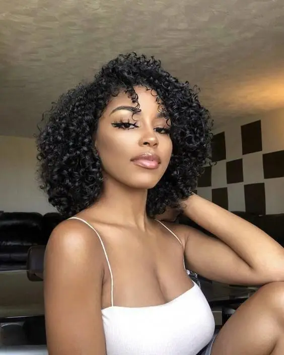 

Onst Cheap Price Afro Kinky Curly Wig with Bangs Synthetic Wig Ombre Black Curly Pixie Cut Wig Mixed Women Short 130% for Black