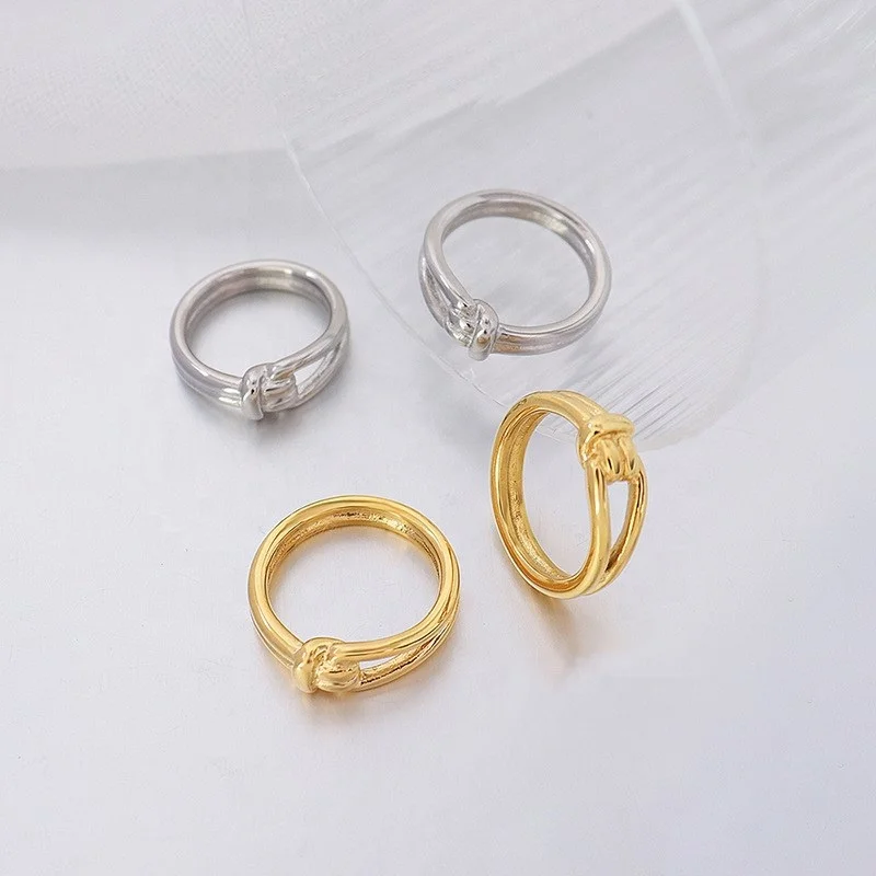 

Statement Jewelry Hollow Fold Knot Stainless Steel 18k Real Gold Plated Minimalist Round Finger Rings For Women