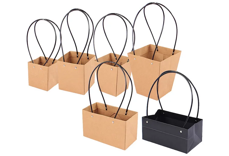 工厂供应牛皮纸花纸包装袋卡夫梯形纸花袋防水花袋塑料