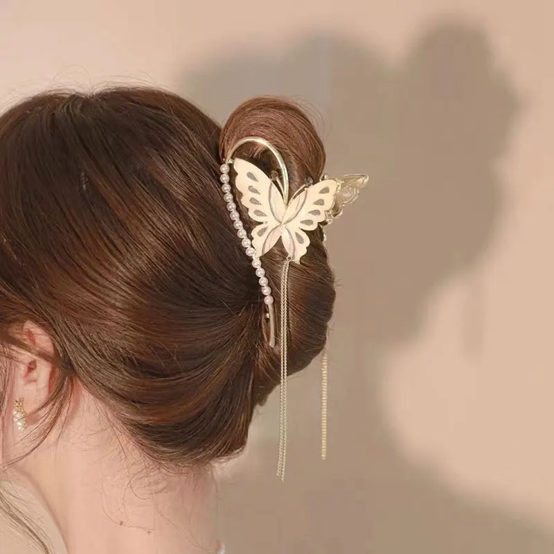 

Rhinestone Butterfly Tassel Back Head Hairpin Fashion Head Ornament Hair Claw Catch Clips Shark Clip