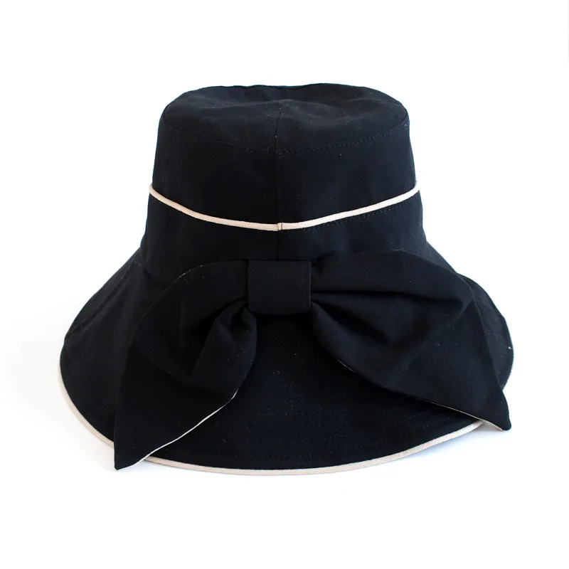 

High Quality Bucket Hat Bowknot Wide Brim Bucket Fisherman Hat Summer Beach Outdoor Solid Color Fishing Bucket Hat