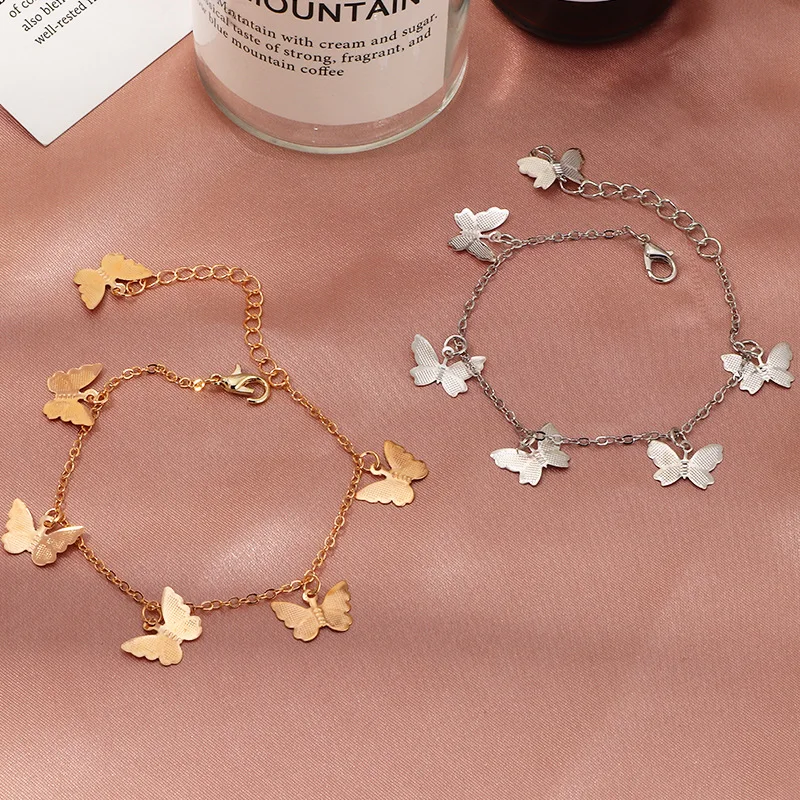 

Bohemian 18k Gold Chain Cute Animal Butterfly Charm Pendant Bracelet Silver Gold Butterfly Bracelet, As picture