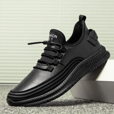 

Wholesale black casual mens shoes waterproof leather shoes men popular men's shoes 2020