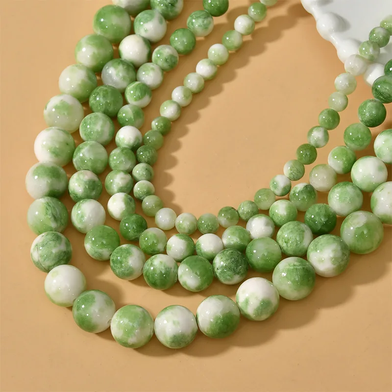 

DIY Bracelet Necklace Earrings Beads Material Green Milk Cover Persian Jade Round Loose Natural Stone Beads for jewelry making