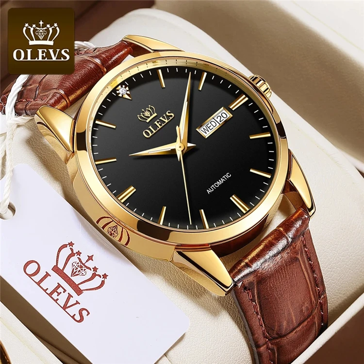 

OLEVS Men's Watches Luxury Leather Mechanical Watch Classic Business Men Automatic Watch Waterproof Clock Man Relogio Masculino