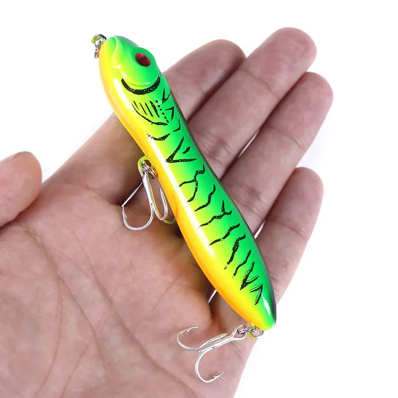 

10cm/16g Artificial Snake Head Plastic Hard Bait Wobbler Bass 4#With Blood Trough Hook Swimbait 3D Eyes Floating Pencil Sea