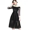 Wholesale Sexy Slash Neckline 3/4 Sleeve Summer And Autumn Long A Line Patchwork Lace Dress Black White M To