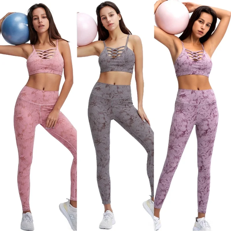 

BBZC4669 best seller Tie-dye yoga clothes Sexy female sportswear yoga set