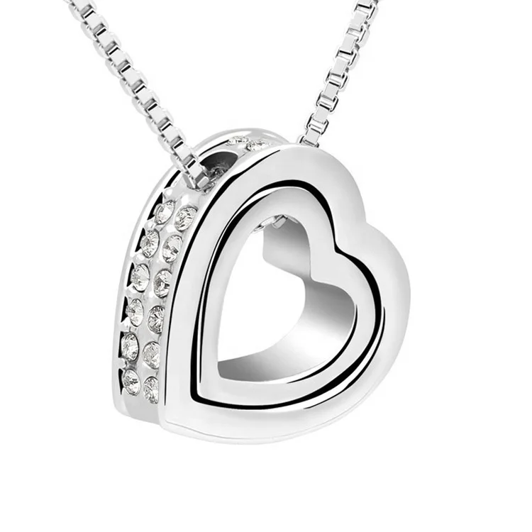 

Platinum Rose Gold 18k Gold Plated With Austria Crystal Jewelry Birthday Gifts Love Forever Double Heart Women Pendant Necklace