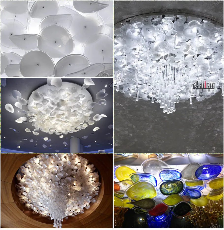 Customize the glass art Lotus leaf ceiling lamps for the foyer and living room of the hotel villa