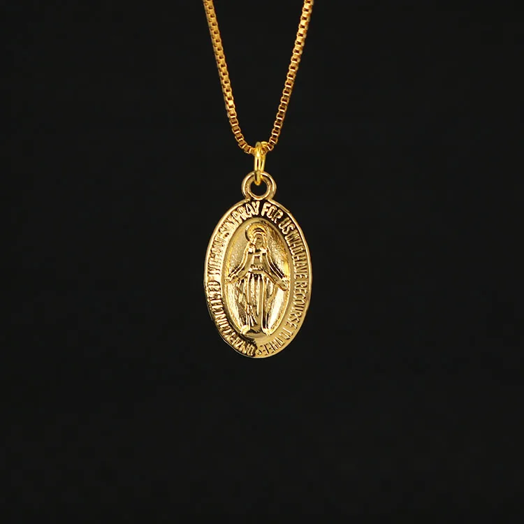 

NM1018 Gold Plated Blessed Mother Virgin Mary Miraculous Medal Pendant Necklace Regilous Jewelry