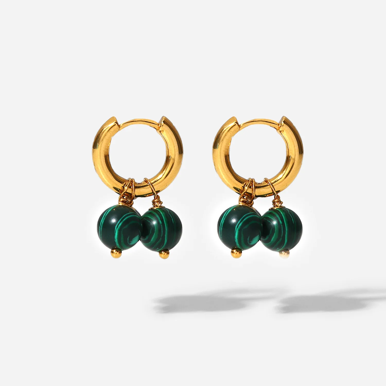 

Vintage 18K Gold Stainless Steel Green Malachite Natural Stone Bead Pendant Hoop Earrings For Women Girl Travel Party Jewelry