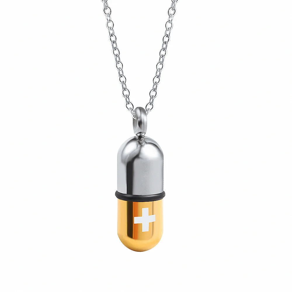 

wholesale Stainless Steel Necklace Titanium Steel Pill Capsule Detachable Perfume Bottle Urn Box Pendant Necklace