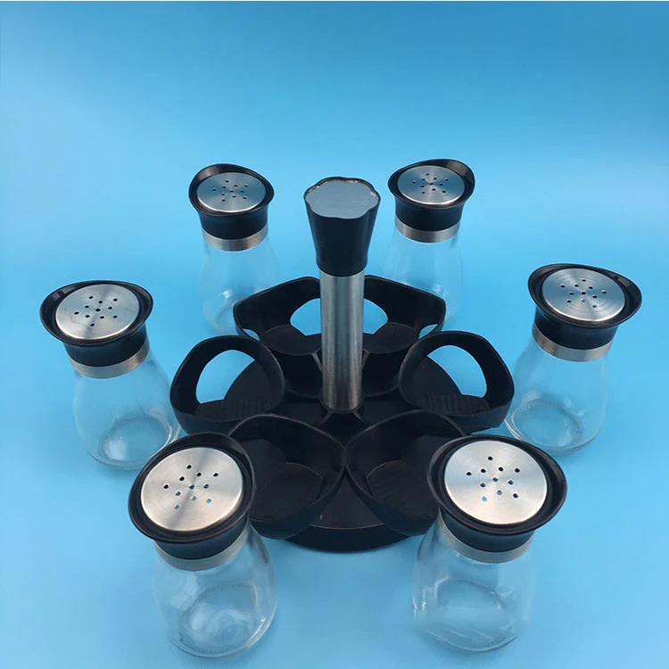 

BB044 Kitchen Storage Condiments Seasoning Jar Household Sealed Glass Condiment Bottle Black Capped Pepper Glass Bottle Set