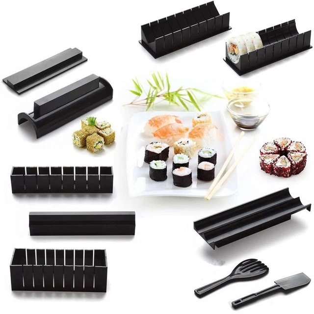

Amazon Hot Sale High Quality Plastic Manual Sushi Making Tool Kit with 5 Sushi Roll Molds, Black