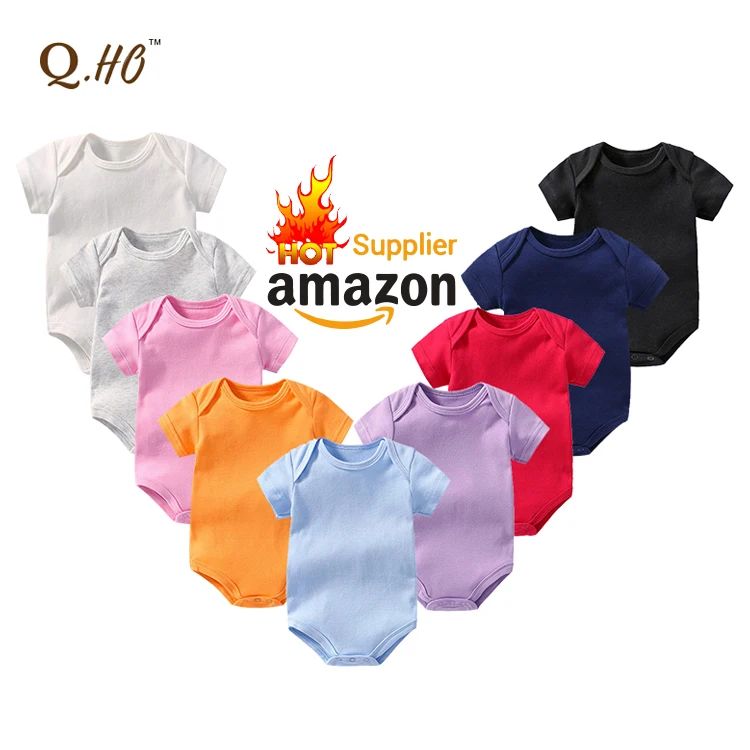 

Hotsale Wholesale cute new born baby clothes 100% cotton soft knit short/long sleeves boutique boys' & girls' plain baby romper, Colors