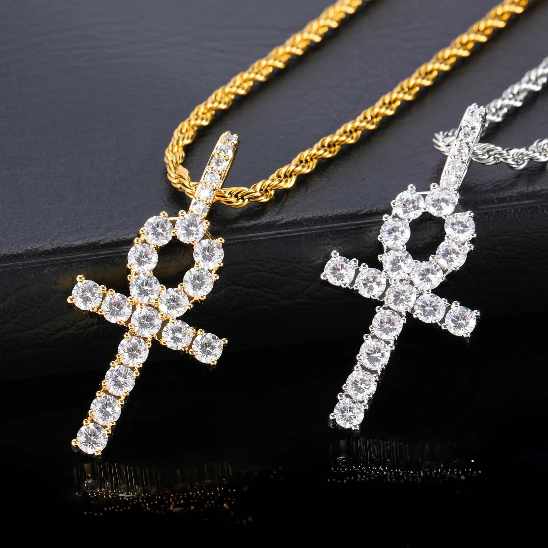 

Cool Hip Hops Micro Pave CZ Zircon Cross Pendants Necklace Unisex 14K Gold Filled Zirconia Cross Charm Necklace, Picture shows