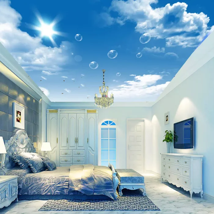 自定义蓝天空现代屋顶照片 3d 天花板墙纸壁纸家庭客厅卧室装饰